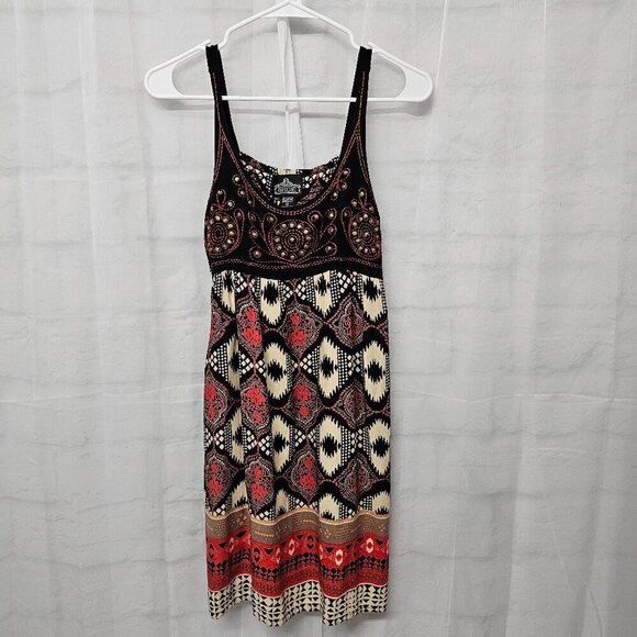 Angie Black Red Mini Dress Boho Studded Hippie Festival Aztec Gypsy S - Picture 6 of 9
